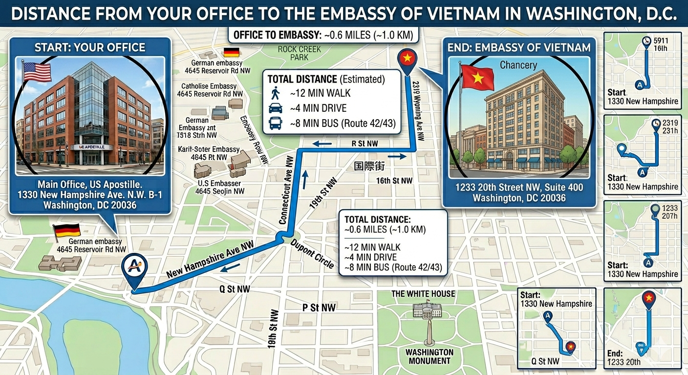 Map of Vietnam Embassy Legalization Services in Washington D.C.